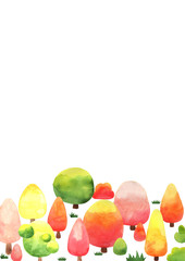 Pastel color autumn tree watercolor hand painting border for decoration on autumn festival.