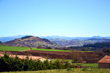 Auvergne landscape, with old volcanoes, near Le Puy-en-Velay