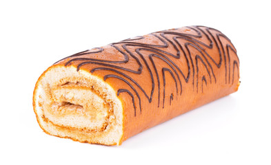 Sponge cake roll isolated on white background