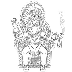 coloring page with native american indian chief