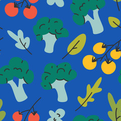 hand drawn vector illustration of broccoli cooking ingredient in modern sketch hanndrawn style. Colorful seamless endless pattern of vegetable, good for fabric textile print or wrapping paper.