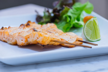 Salmon Grilled Salmon Food Menu On the plate ready to eat in the restaurant
