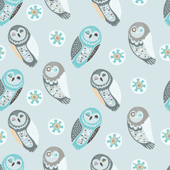 Seamless vector design with colorful funny owls.