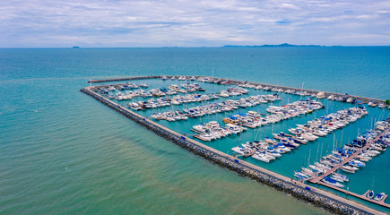 Aerial view of Harbor ocean marina yachts club in Pattaya city of Thailand