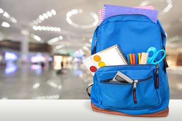 Blue School Backpack  on   background.