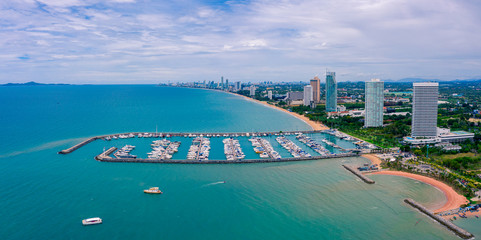 Aerial view of Harbor ocean marina yachts club in Pattaya city of Thailand