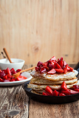 Strawberry  pancakes,  summer brunch rural table