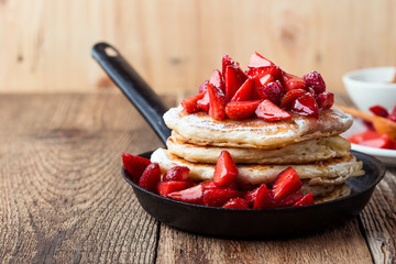 Strawberry  pancakes,  summer brunch rural table