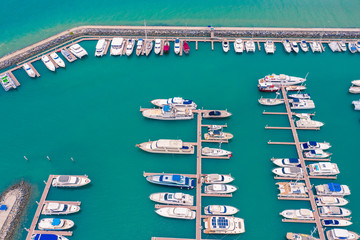 Aerial view of Harbor ocean marina yachts club in Pattaya city of Thailand