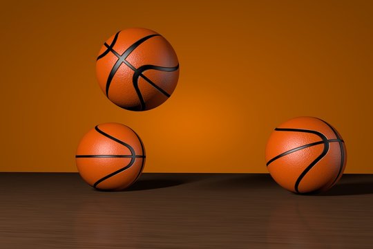 three basketballs isolated on white background 3D render, 3D illustration