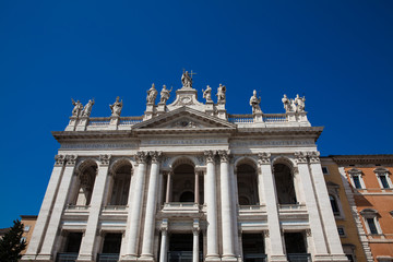 Fototapeta na wymiar Ornate facade of the Archbasilica of Saint John Lateran in Rome