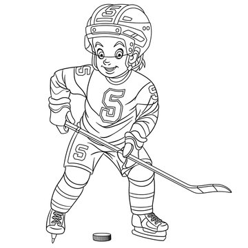 coloring page with hockey player