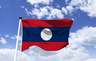 Flag Laos, 3 horizontal bands, blue is twice the height of the red, half white disk. Red means...