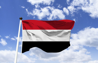 Flag of Yemen, adopted on the same day that North and South Yemen became unified. The color red represents the bloodshed of martyrs, the white the bright future and the black the dark past.