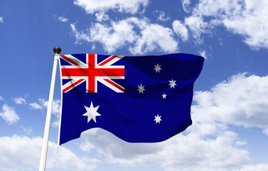 Australian Flag Mockup, features a large seven-pointed star known as the Federation Star, a...
