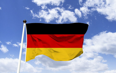 German Flag Mockup, country located in Western Europe, Capital: Berlin with artistic scenery and nightlife. Brandenburg Gate. Oktoberfest Frankfurt, its skyscrapers, houses the European Central Bank