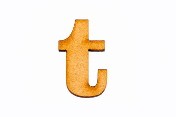 Lowercase letter t in wood - White background