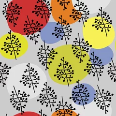 Küchenrückwand glas motiv Seamless vector pattern with multicolored circles and sprigs for surface design and web projects © Blooming Sally