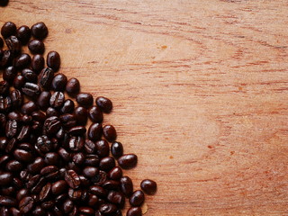 coffee beans on wooden background