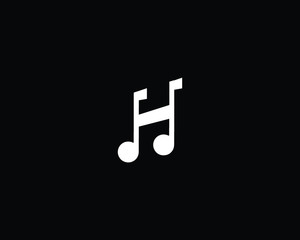 Creative and Minimalist Letter H Music Note Logo Design Icon, Editable in Vector Format in Black and White Color