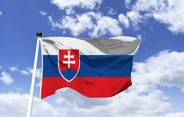 Model of the Slovakian Flag, Slovak Republic, fluttering in the wind. Central European country, member of the Schengen area, United Nations and World Trade Organization. The capital is Bratislava