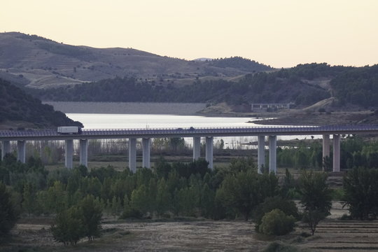 vistas de autovia mudejar y panano de lechago navarrete del rio  corredor del jiloca calamocha  teruel aragon espa&ntilde;a