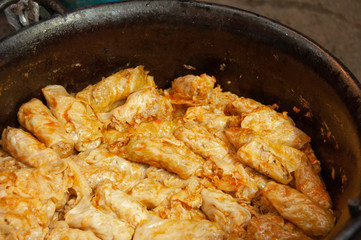 stuffed cabbage rolls in a kettle