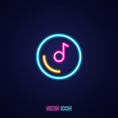 music disc simple luminous neon outline colorful icon on blue background.