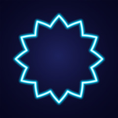 Abstract star shape simple luminous neon outline colorful icon on blue background.
