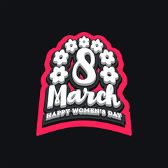 8 march happy womens day vintage sport text logo. Vector, isolated for t-shirt typography in retro style emblem.