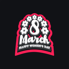 8 march happy womens day vintage sport text logo. Vector, isolated for t-shirt typography in retro style emblem.