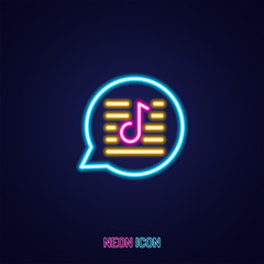 music chat simple luminous neon outline colorful icon on blue background.