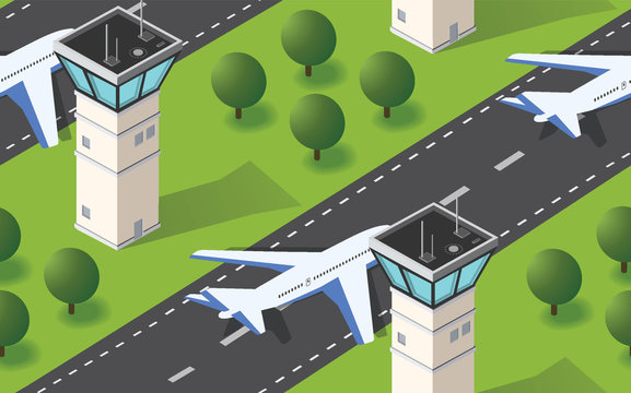 Seamless pattern Isometric 3D city airport