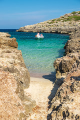 View on the beach Calo Roig on Menorca, Balearic Islands.
