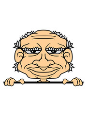alter mann text feld name schreiben mauer schild gesicht großer kopf lustig comic cartoon clipart design hässlich falten troll goblin