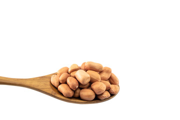 Closup Peanuts in a wooden spoon isolated on a white background food and drink 