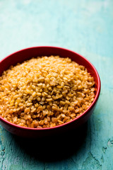 Salty and Fried Moong Dal Namkeen served in a bowl, selective focus