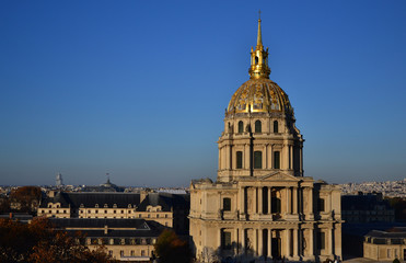 Paris, France - November 17th 2018 : View of the famous church of the Invalides, with her golden dome.