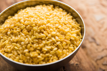 Salty and Fried Moong Dal Namkeen served in a bowl, selective focus