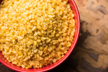 Salty and Fried Moong Dal Namkeen served in a bowl, selective focus