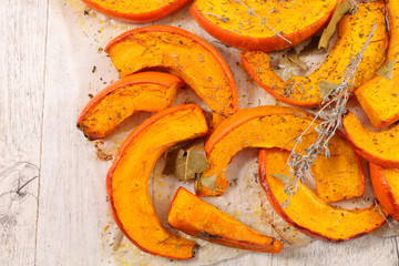 pumpkin slices with herbs and spices