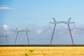 electricity distribution station. high voltage electric transmission tower.electricity transmission...