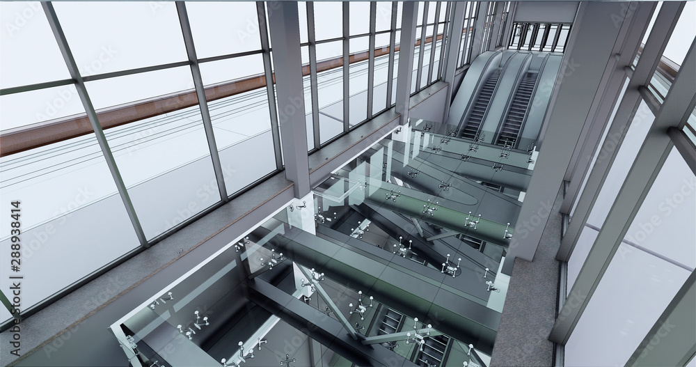 Poster conceptual visualization empty descent area in a public place