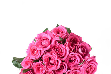 beautiful bouquet of rose flowers isolated on white background. top view