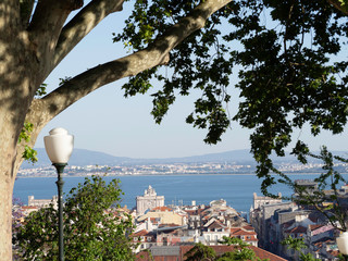 View of Lisbon City and Tagus River from Torrel Garden viewpoint