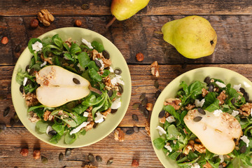 vegetable salad with cheese, walnut and pear- autumnal salad