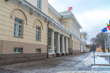 The vintage building in Vilnius city, winter in Vilnius.