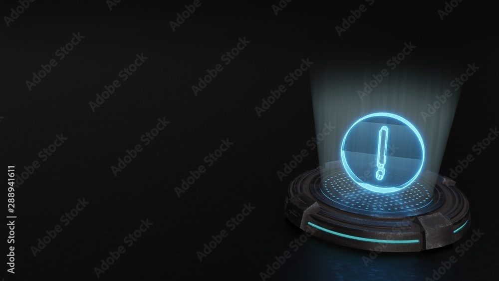 Poster 3d hologram symbol of warning icon render
