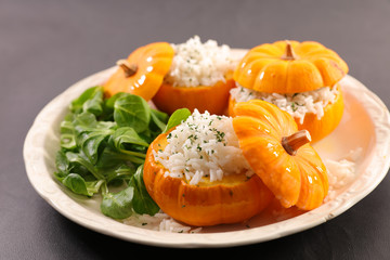 pumpkin cooked with rice and salad