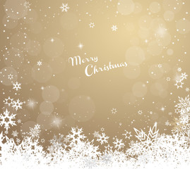 Christmas golden vector background illustration with snowflakes and Merry Christmas text